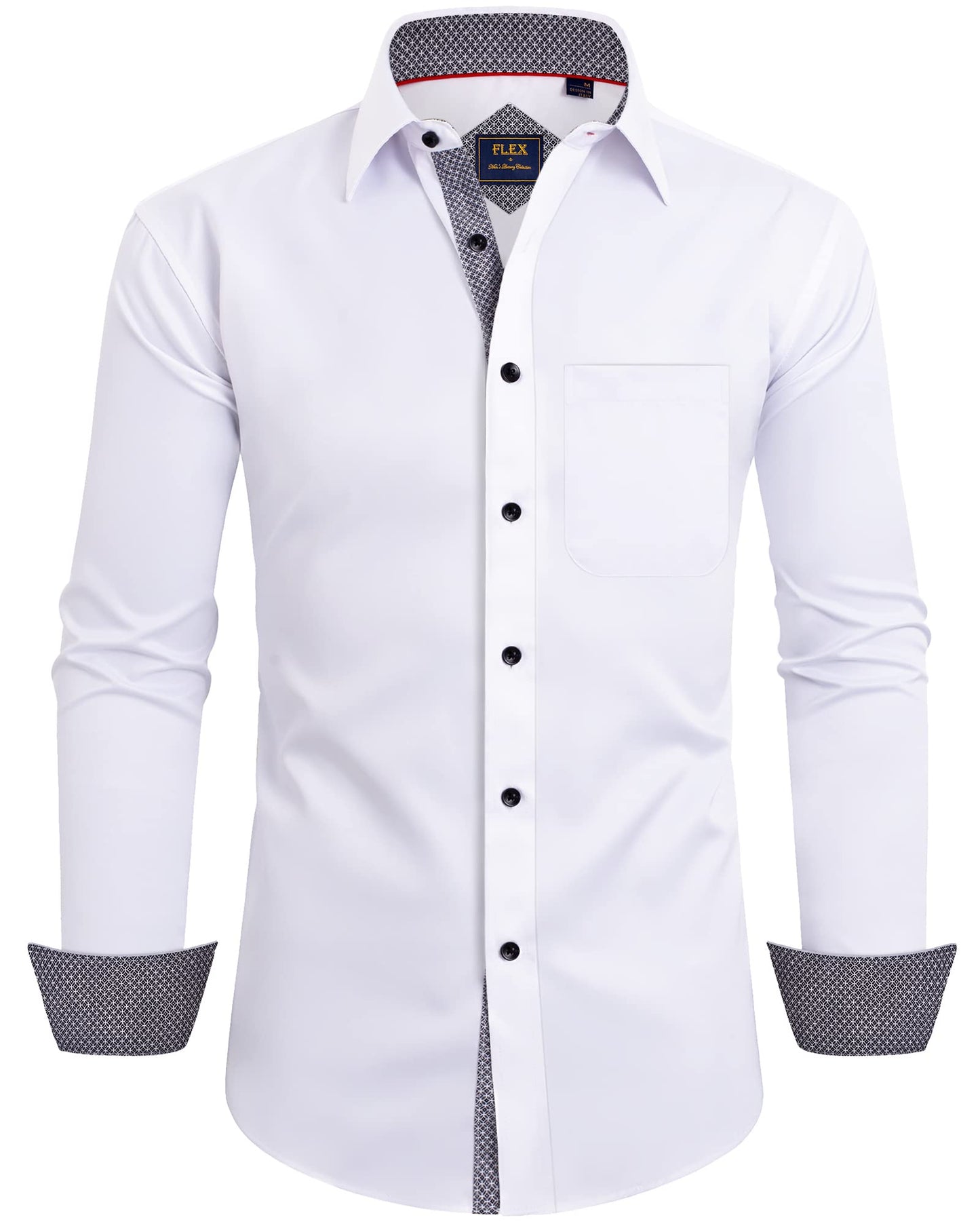 Alimens & Gentle Men's Dress Shirts Long Sleeve Wrinkle-Free Business Casual Button Down Shirt White