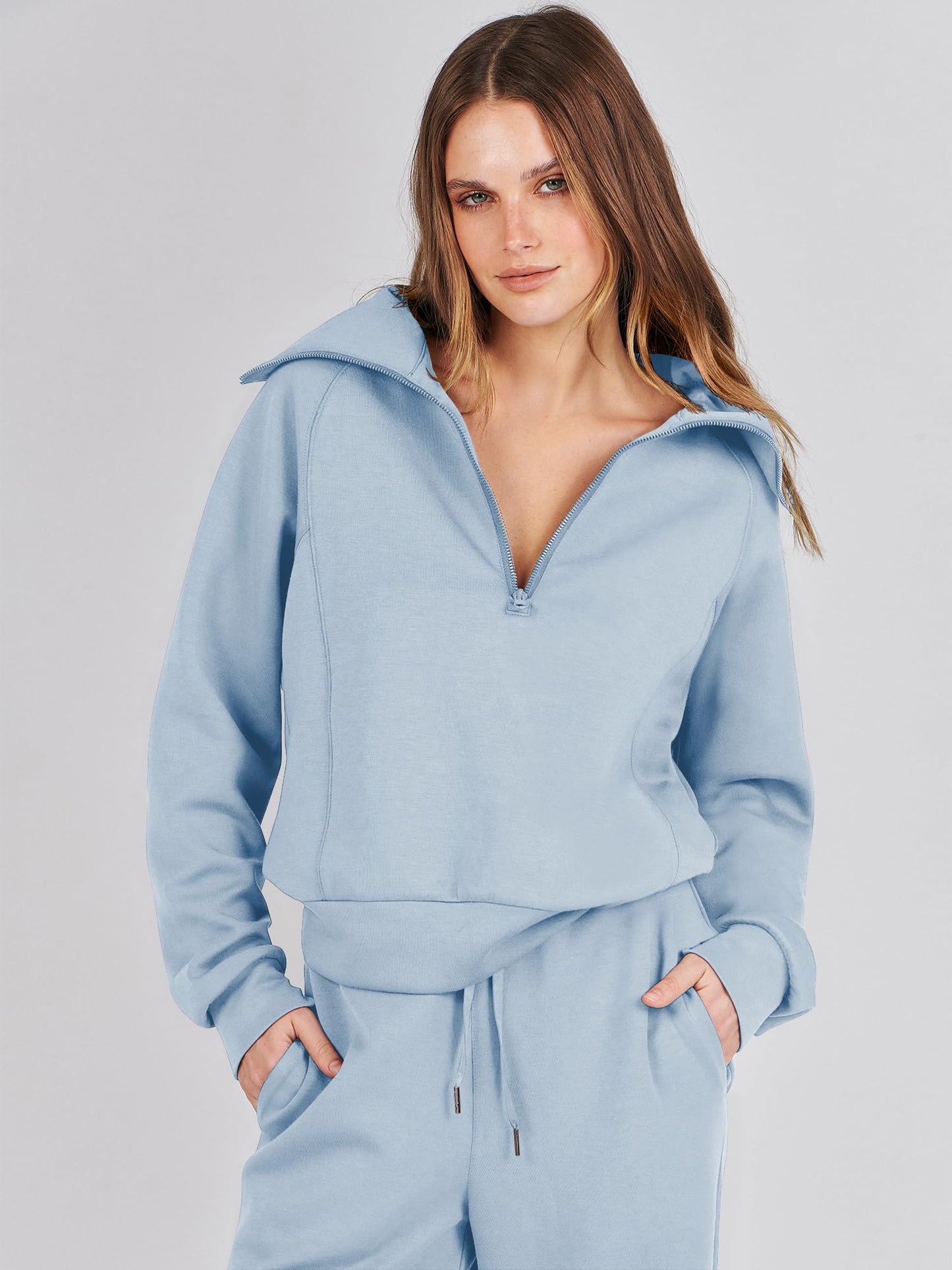 ANRABESS Women 2 Piece Outfits Sweatsuit Oversized Sweatshirt Sweatpants Tracksuit Sweat Lounge Matching Set 2024 Fall Trendy Sky Blue X-Large