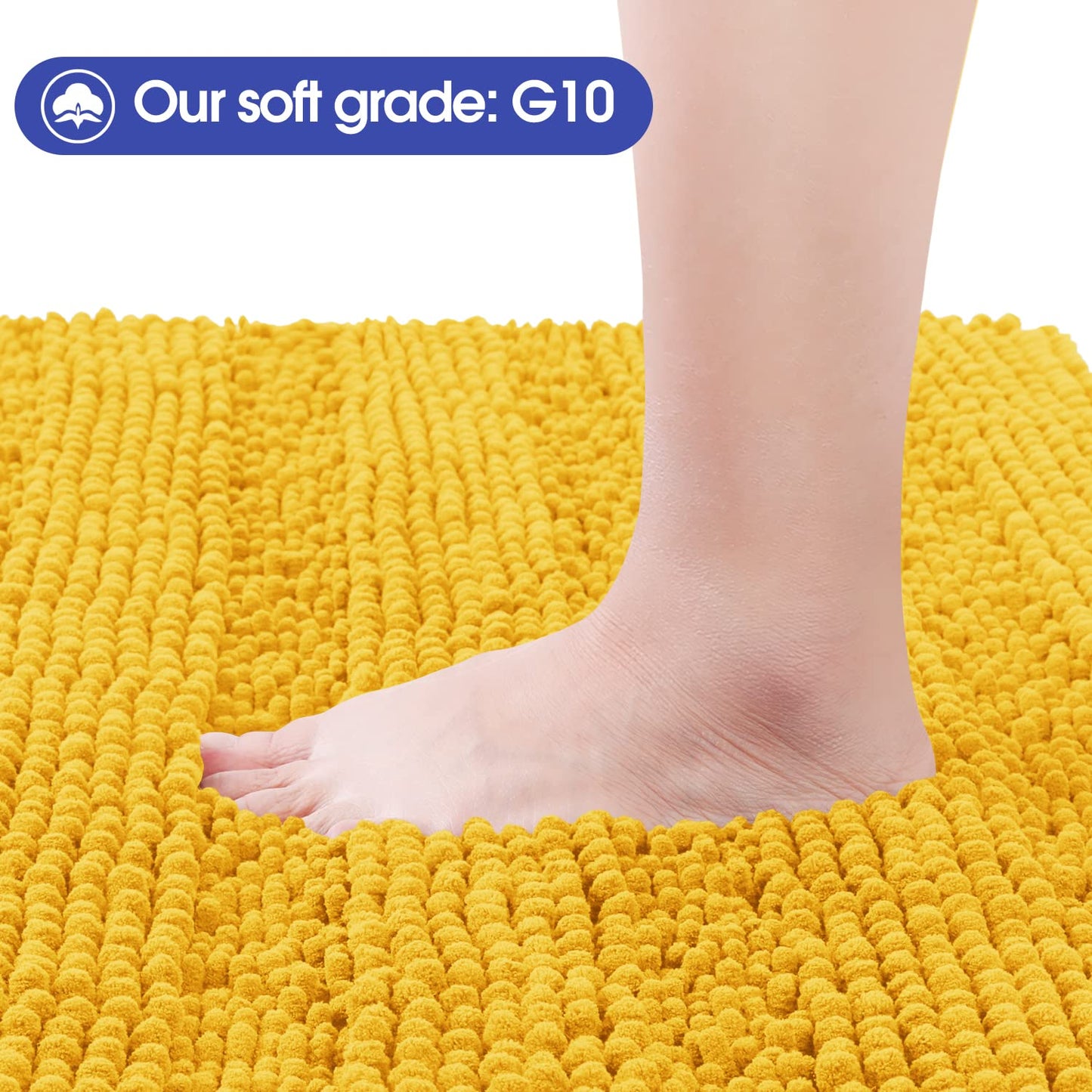 ACCUMTEK Striped Yellow Bathroom Rug Set 3 Pieces Ultra Soft, Non Slip Chenille Toilet Mat, Absorbent Plush Shaggy Bath Mats for Bathroom, Bedroom, Kitchen