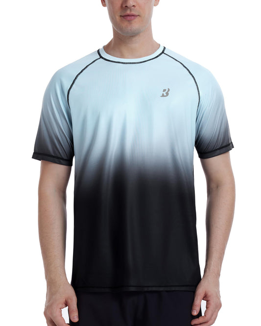 Roadbox Men's Short Sleeve Swim Rash Guard Shirts, Quick Dry UPF 50+ UV Sun Protection SPF T Shirt, Moisture Wicking Water Tee Tops for Beach Fishing Surfing (Black Gray Blue,2XL)