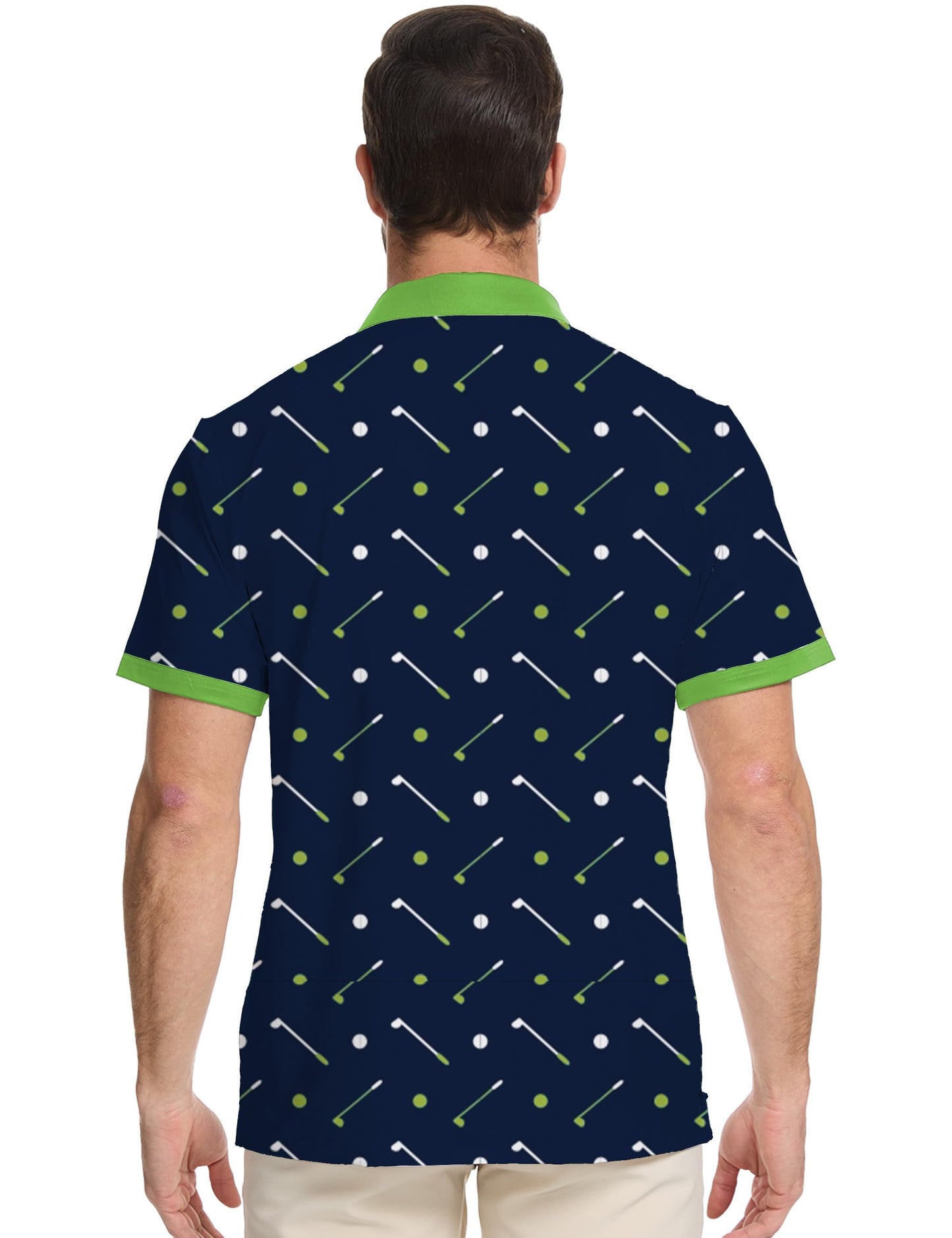Actflare Golf Shirts for Men Dry Fit Moisture Wicking Short Sleeve Performance Print Polo Shirts Navy Patchwork,M