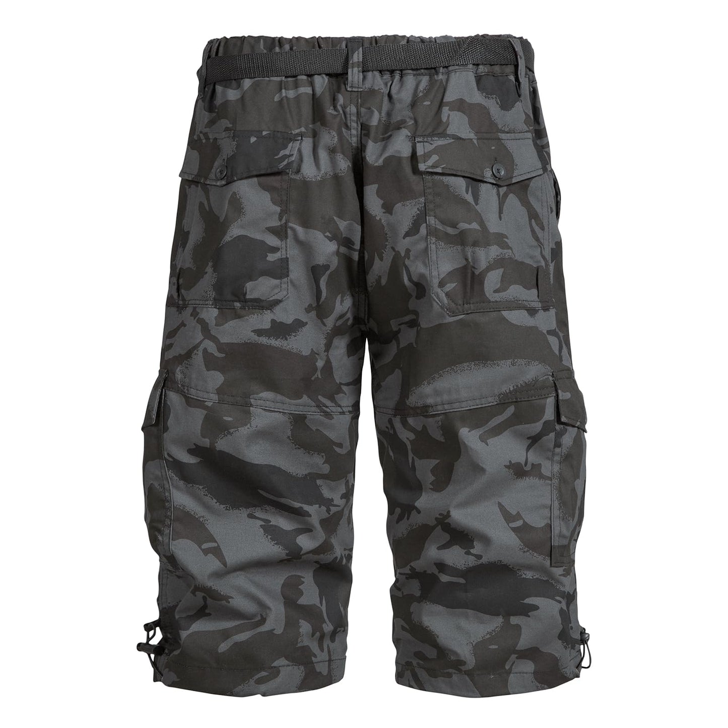 Mylldey Men's Cargo Shorts 3/4 Relaxed Fit Mens Running Shorts 7 Pockets Elastic Waist Cotton Hiking Shorts (Black Camo, L)