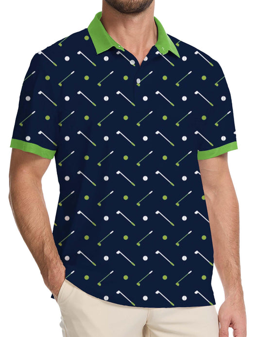 Actflare Golf Shirts for Men Dry Fit Moisture Wicking Short Sleeve Performance Print Polo Shirts Navy Patchwork,M