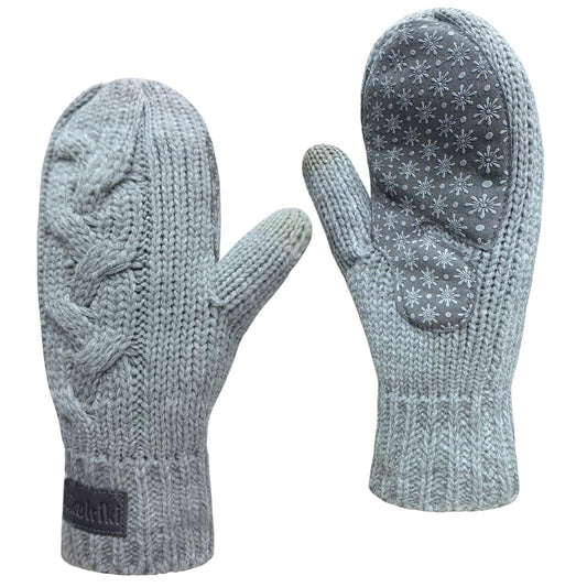 Jökulríki Touchscreen Mittens for Women Sherpa Lined Cold Weather Chunky Cable Knit Mitt