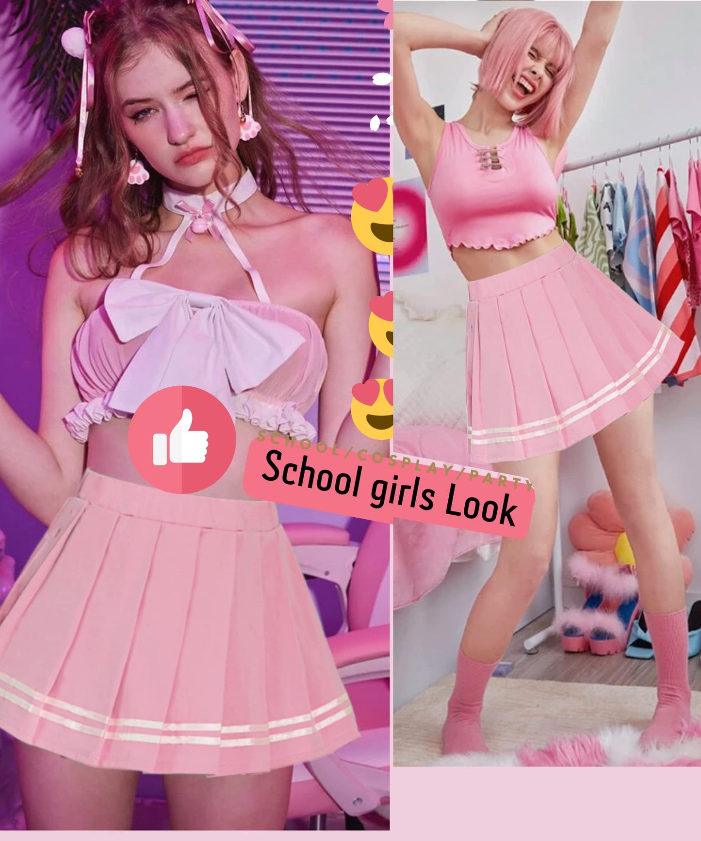 Avidlove Mini Skirt Cheer Skirt School Girl Skirts Short Pleated Skirt Sexy for Women (Pastel Pink， XX-Large)