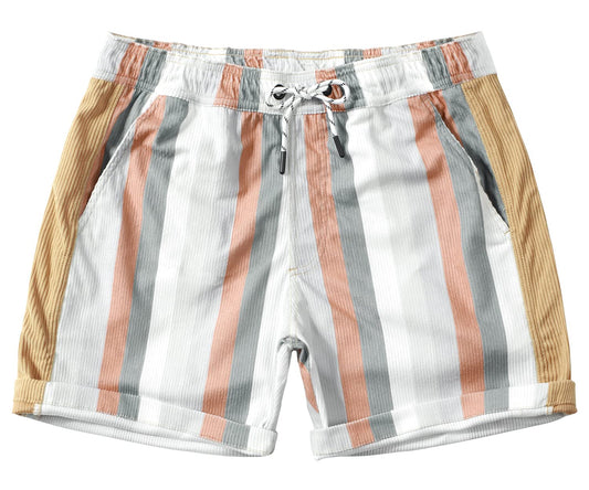JOTOOK Men's Casual Drawstring Corduroy Shorts Elastic Waist Summer Shorts with Pocket Hawaiian Short Large Grey White Stripe