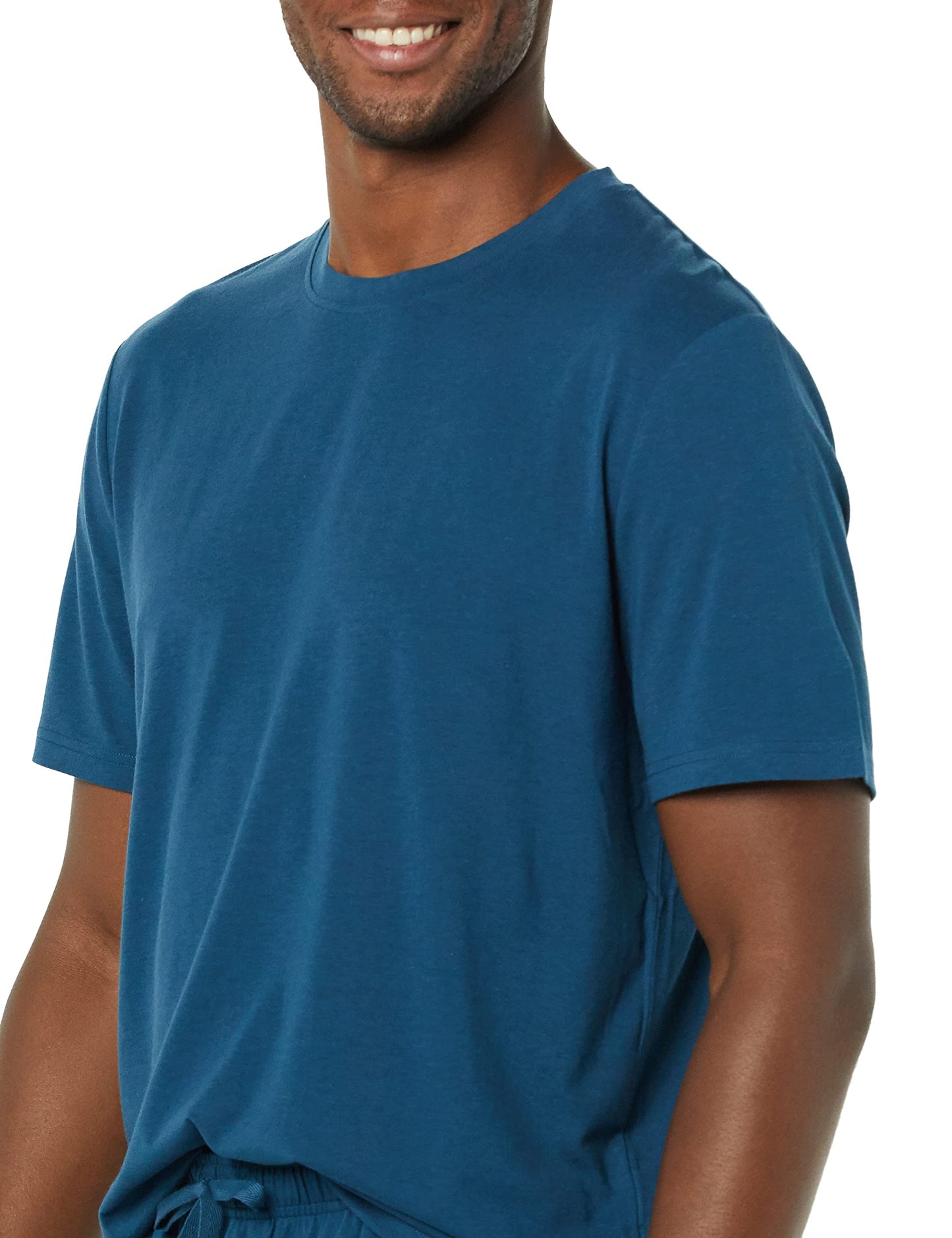 Amazon Essentials Men's Cotton Modal T-Shirt and Full-Length Bottom Pajama Set, Dark Blue, Large