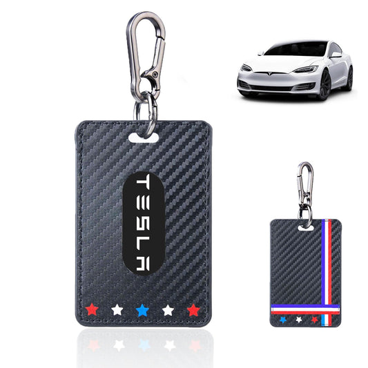 FEBRYTOLD Key Card Holder for Tesla - 1Pcs Key Card Holder Case Compatible with Model Y and Model 3, Protector Cover with Car Keychain for Tesla Accessories (Carbon Fiber)