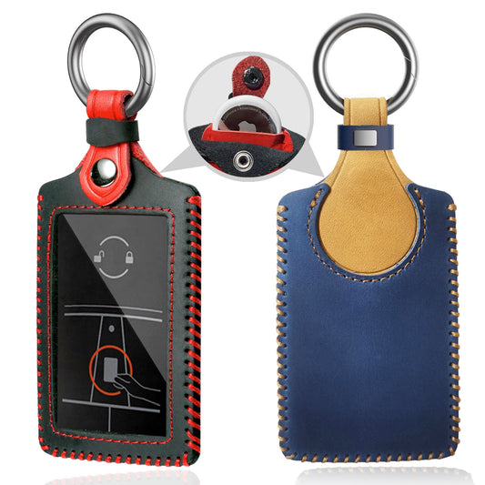 2 Pcs Card Holder Case for Tesla Key Card Leather Protective Case Cover Designed for AirTag & Tesla Model 3 Y S X Cybertruck Rivian Key Cards Accessories