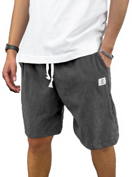 PLEPAN Mens Corduroy Drawstring Shorts Casual Summer Beach Short 7 inch Inseam Grey Large