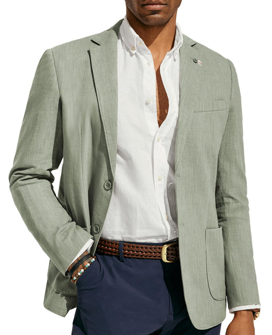 PJ PAUL JONES Mens Sport Jacket Linen Cotton Summer Breathable Blazer Casual Unlined Two Button Sport Coat Light Green L