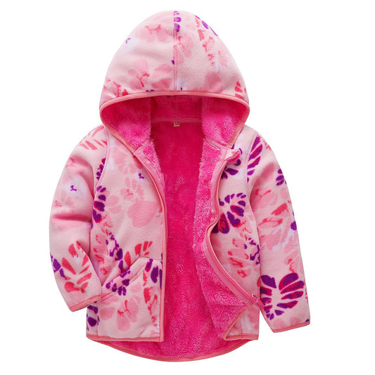 CECORC Little Girl Fleece Jacket for Kids with Hoodies,Girls Clothes for Spring Fall Outfits,Warm and Cute,Rose,7-9 years, Size 8-10