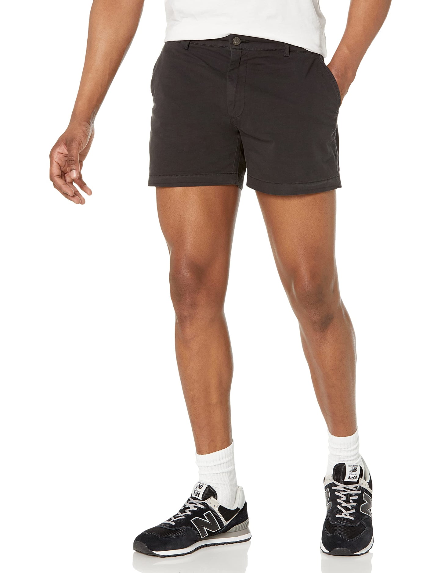 Amazon Essentials Men's Slim-Fit 5" Flat-Front Comfort Stretch Chino Short (Previously Goodthreads), Black, 34