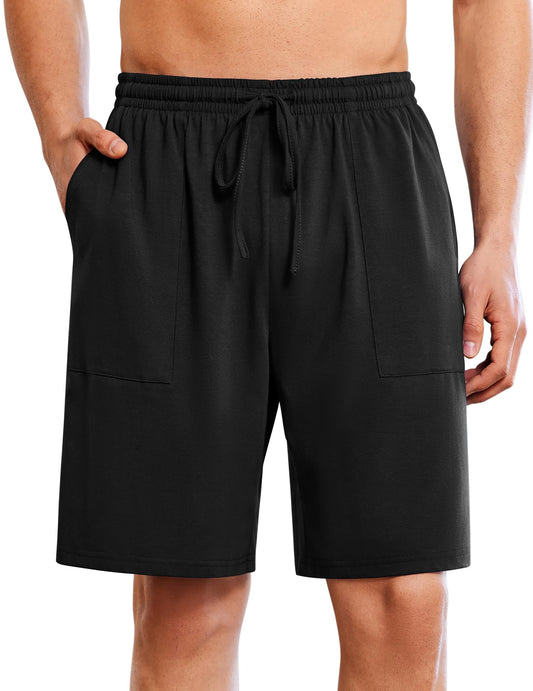 Ekouaer Men's Pajama Shorts Cotton Lounge Sleep Shorts Elastic Waist Sleepwear Pants with Pockets Black X-Large