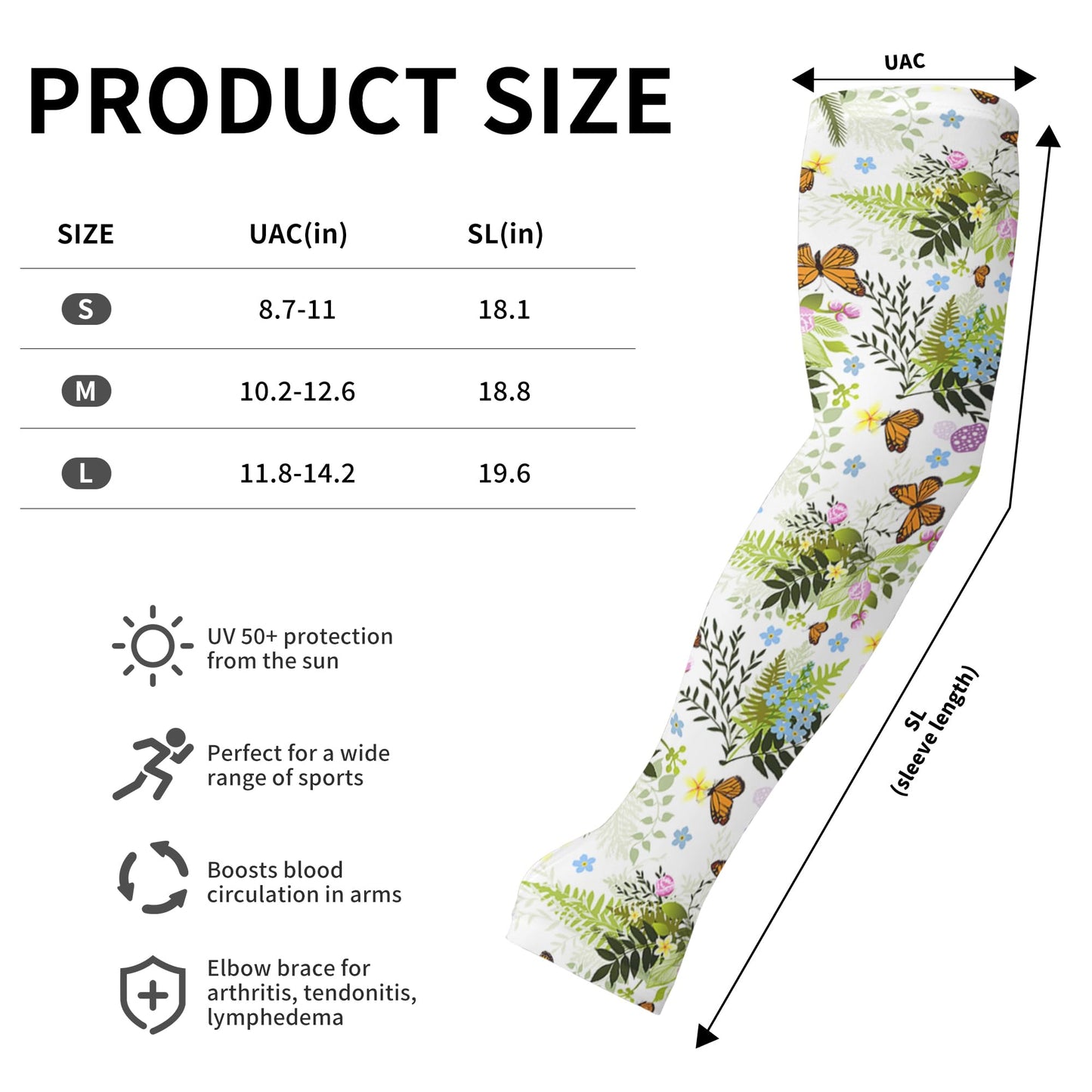 FISHEAL Sun Protection Gardening Sleeves for Women - Butterflies Cooling Outdoors UPF 50+ Arm Sleeves with Thumbholes