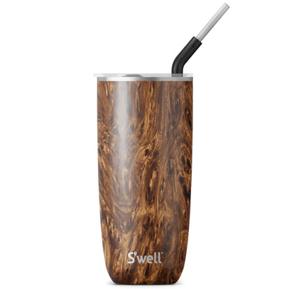 S'well Stainless Steel Tumbler with Straw and Slide-Open Lid, 24oz, Teakwood, Triple Layered Vacuum Insulated Containers Keeps Drinks Cold for 18 Hours and Hot for 5, BPA Free