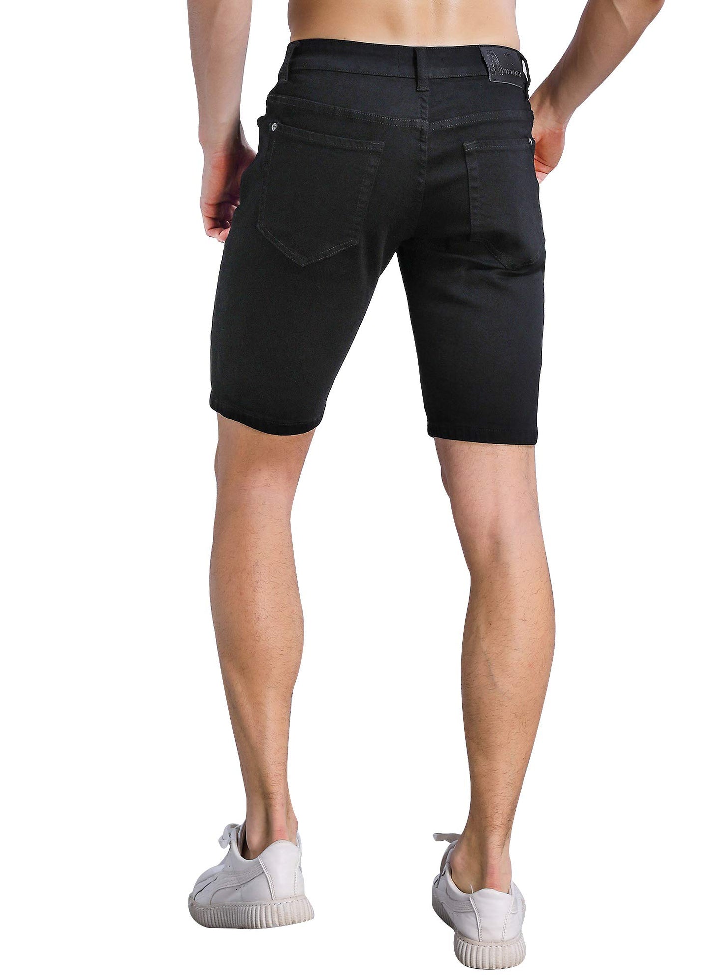 ZLZ Short Jeans for Men Slim Fit, Men's Fashion Design Stretch Slim Black Denim Shorts Pants with Holes, Size 36