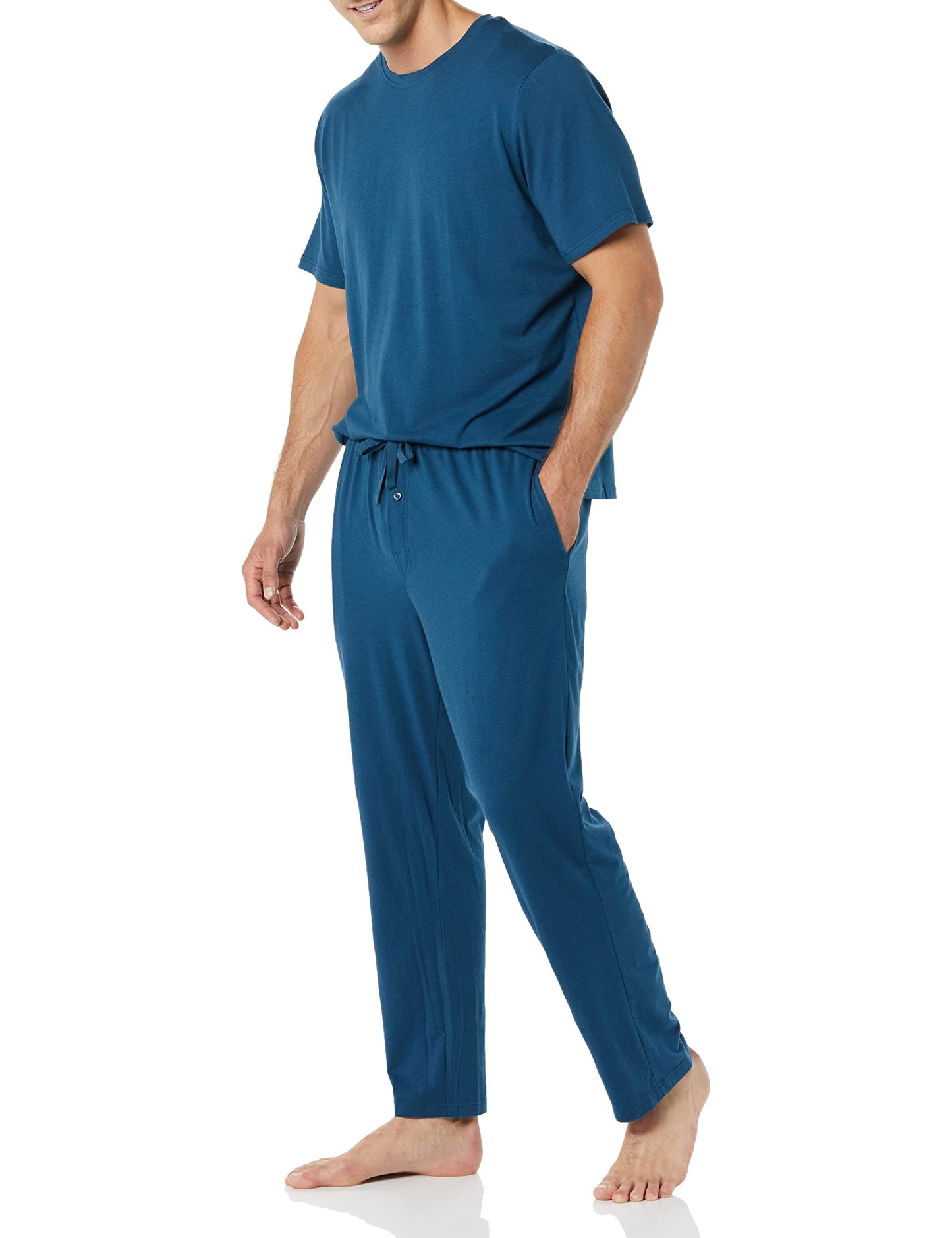 Amazon Essentials Men's Cotton Modal T-Shirt and Full-Length Bottom Pajama Set, Dark Blue, Large