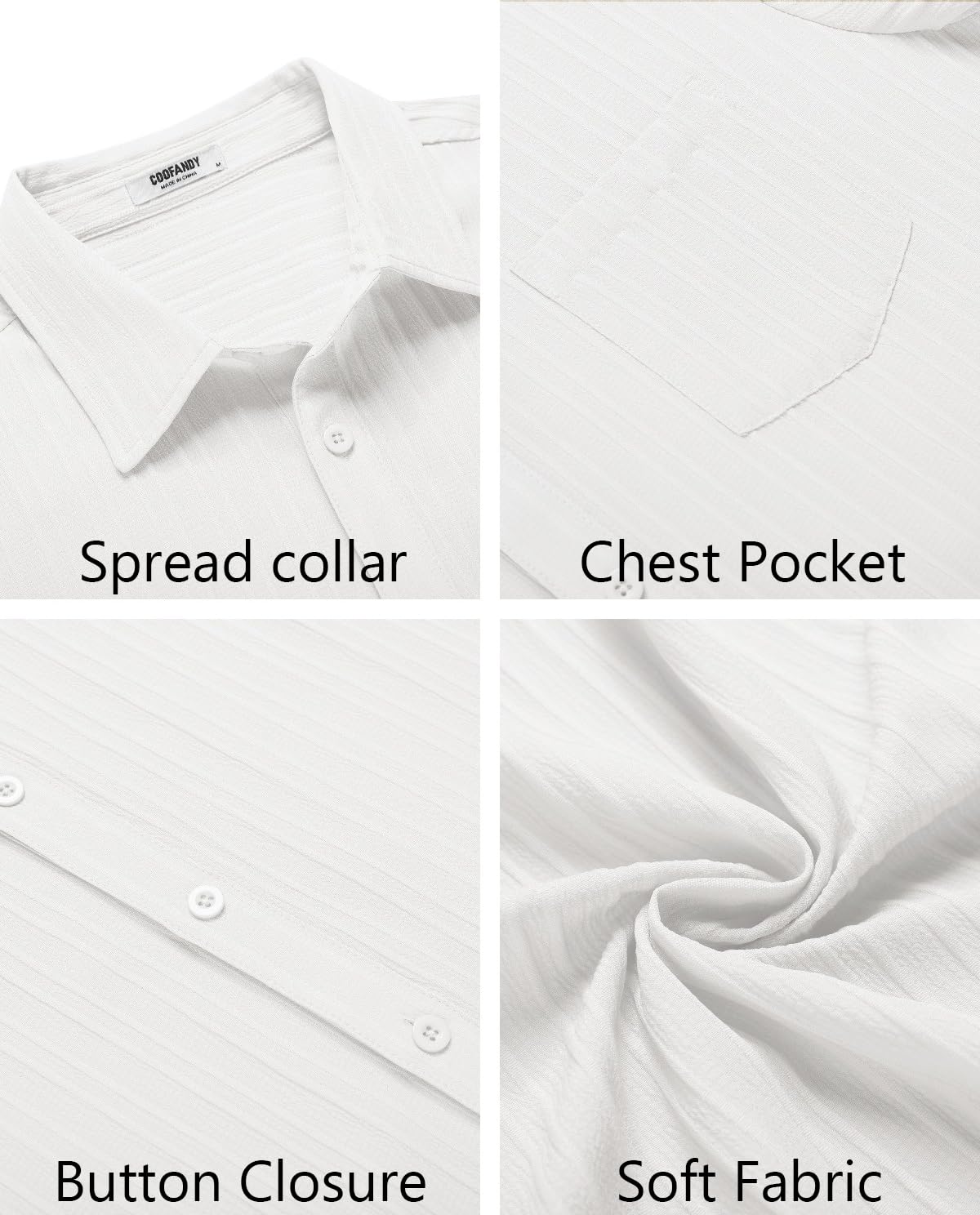COOFANDY Button Down Shirt Men Short Sleeve Shirt Button Up Shirts for Men Linen Shirts for Men Summer Beach Shirt A-White