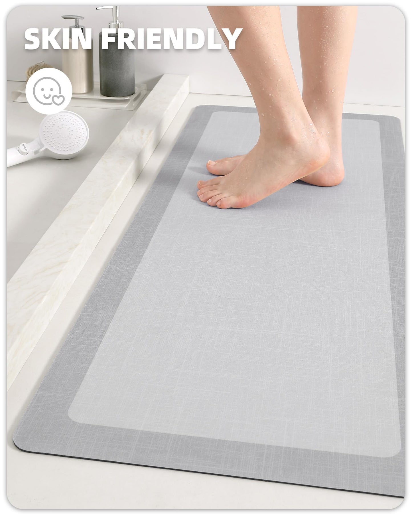 Color&Geometry Quick Dry Bath Mat Bathroom Rugs Non Slip Washable Super Absorbent Bath Mat Low Profile Bath Rug Thin Bathroom Rugs Fit Under Door for Bathtub Sink Shower Toilet, 16"x24", Light Grey