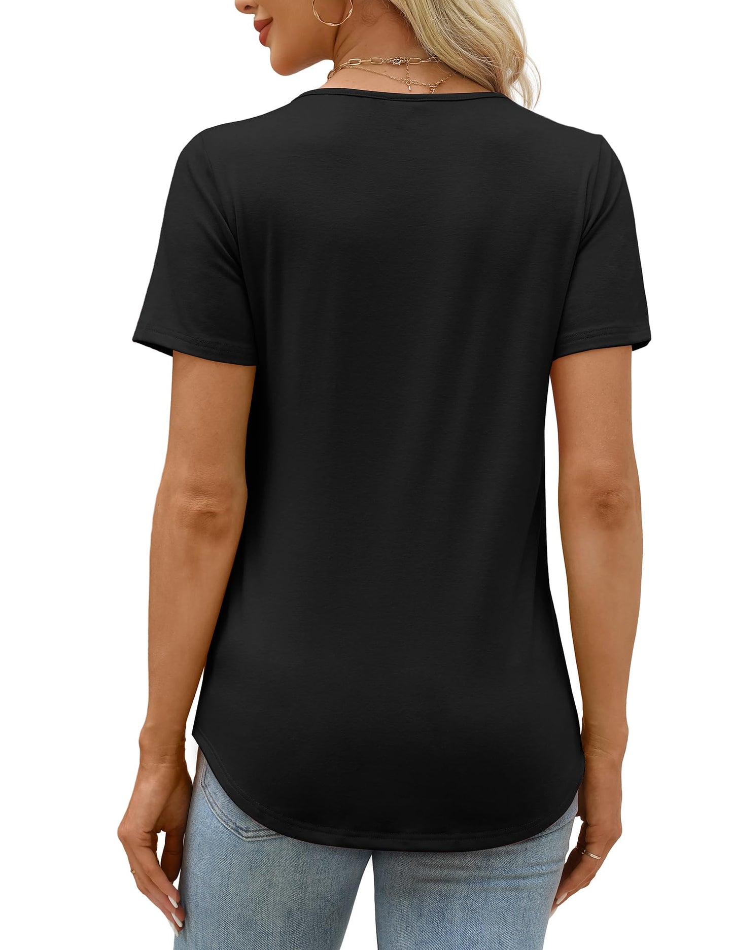 XIEERDUO Plus Size Tops for Women Dressy Casual Short Sleeve Blouses Summer Fashion T-Shirts Spring Loose Long Tunic Ladies Business Work Outfits Women's Beach Vacation Clothes Black 3XL