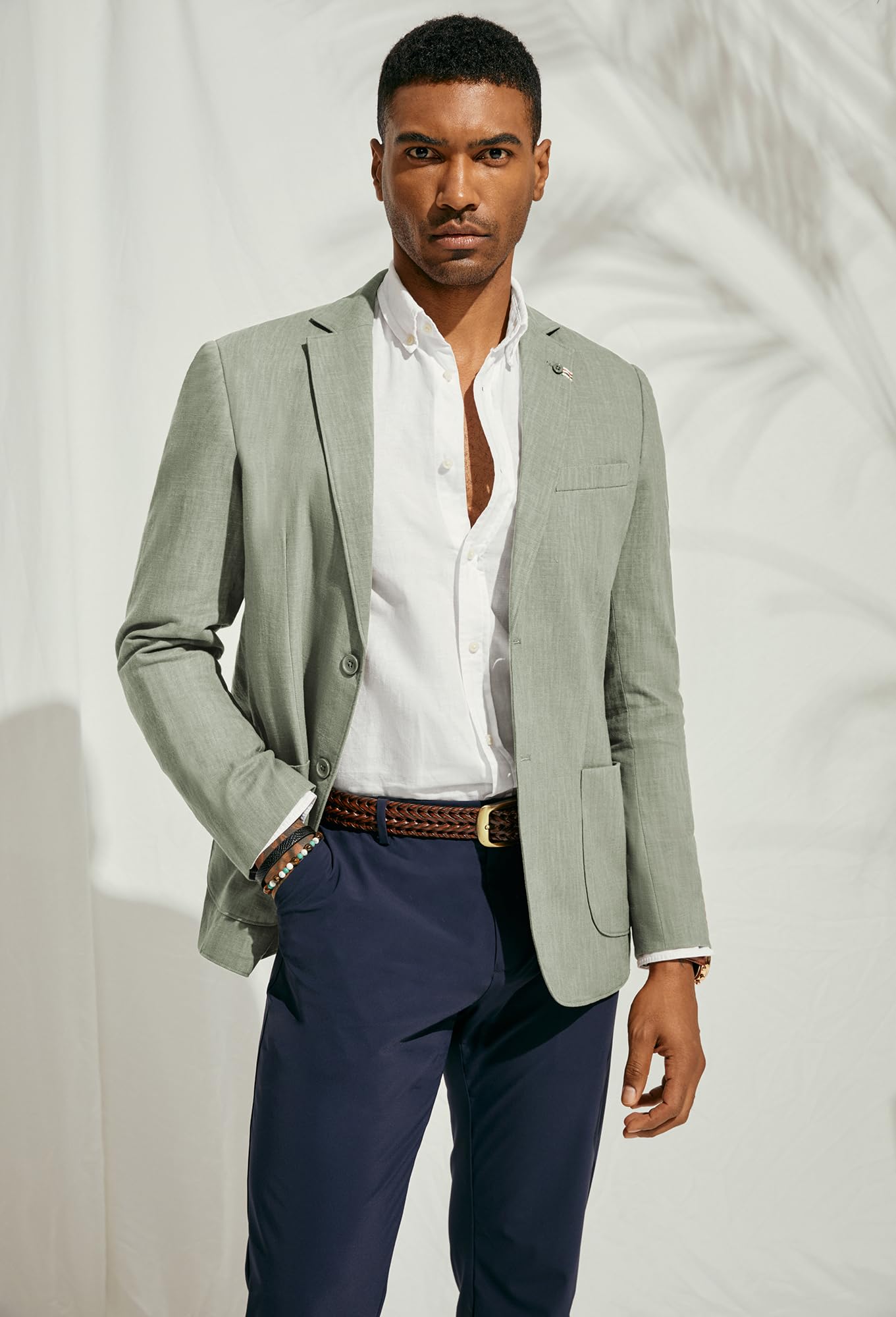 PJ PAUL JONES Mens Sport Jacket Linen Cotton Summer Breathable Blazer Casual Unlined Two Button Sport Coat Light Green L