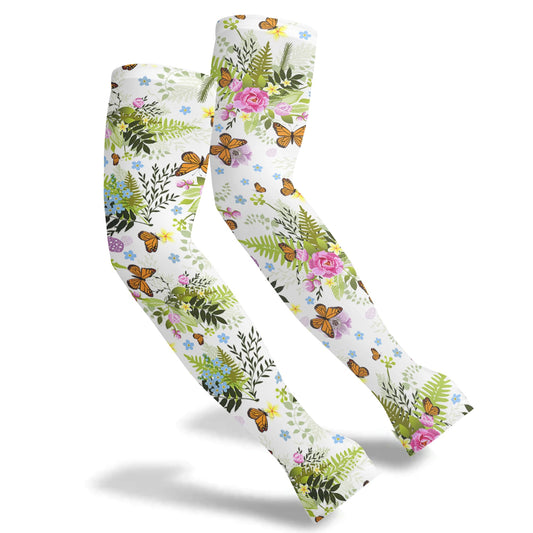 FISHEAL Sun Protection Gardening Sleeves for Women - Butterflies Cooling Outdoors UPF 50+ Arm Sleeves with Thumbholes