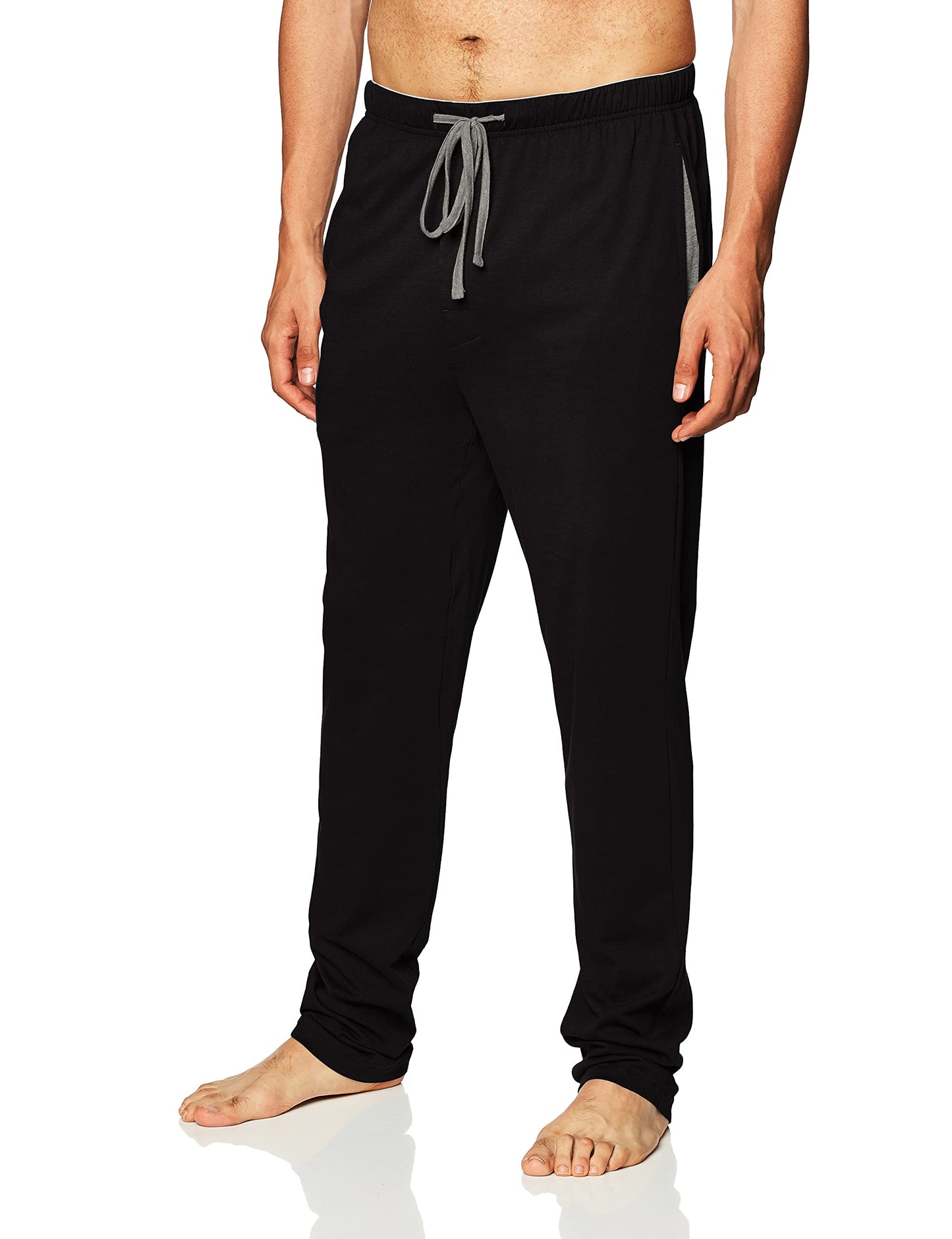 Hanes Men's Solid Knit Sleep Pant with Pockets and Drawstring, Black, Large