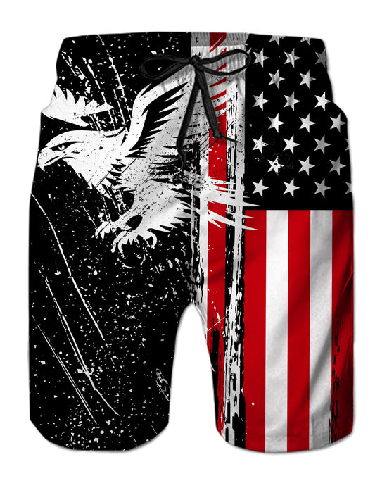 4th of July Swim Trunks for Men's 3D Print American Flag Stretchy Waist Mens Board Shorts with Drawstring Young Man Independence Day Beach Short Hawaiian Vacation Swimwear Fashion Beachwear L