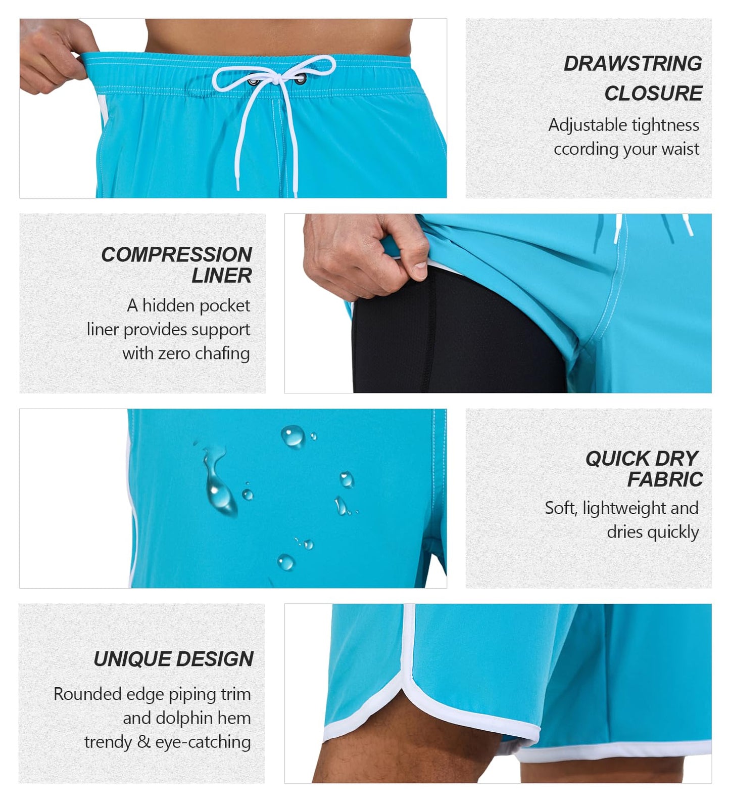 MOANOK Mens Swimming Trunks with Compression Liner 9" Inseam Quick Dry Board Shorts Swimwear, A-Green, 34