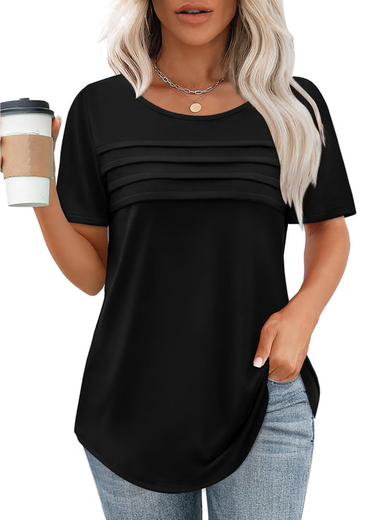 XIEERDUO Plus Size Tops for Women Dressy Casual Short Sleeve Blouses Summer Fashion T-Shirts Spring Loose Long Tunic Ladies Business Work Outfits Women's Beach Vacation Clothes Black 3XL