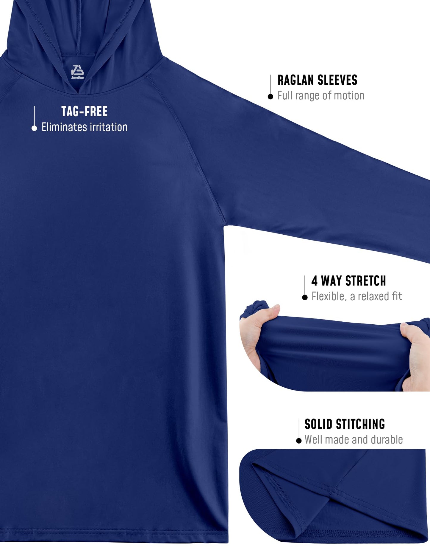 Fishing Shirt for Men with Hoodie SPF50+ Sun Protection Long Sleeve Rash Guard Sun UV Shirts for Hiking Sunscreen Clothing Swim Shirts Quick Dry Klein Blue XL