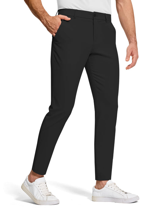 SERAMY Men's Golf Dress Pants 30" Inseam Stretch Skinny Tapered Lightweight Breathable Chino Trousers with Pockets for Casual Work Black 34