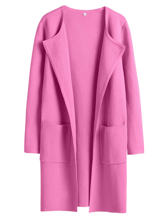 ANRABESS Women's Open Front Knit Lightweight Cardigan Casual Long Coatigan Sweater Lady Jacket Coat 2024 Fall Outerwear Rose Medium