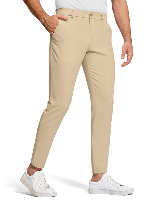 SERAMY Men's Golf Dress Pants 30" Inseam Stretch Skinny Tapered Lightweight Breathable Chino Trousers with Pockets for Casual Work Light Khaki 35