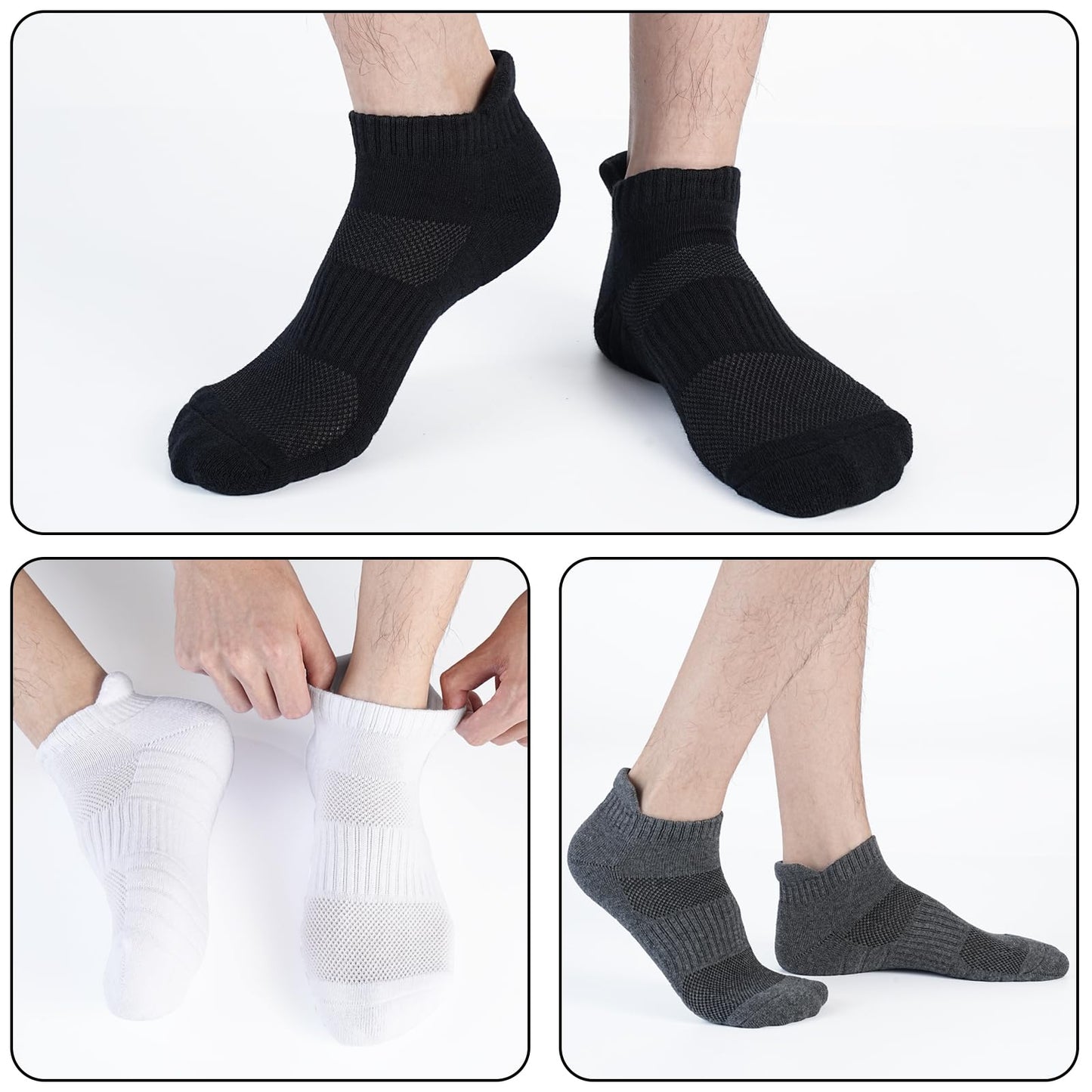 Mens 100% Cotton Ankel Socks, Athletic Cushioned Performance Running Moisture Wicking Breathable socks