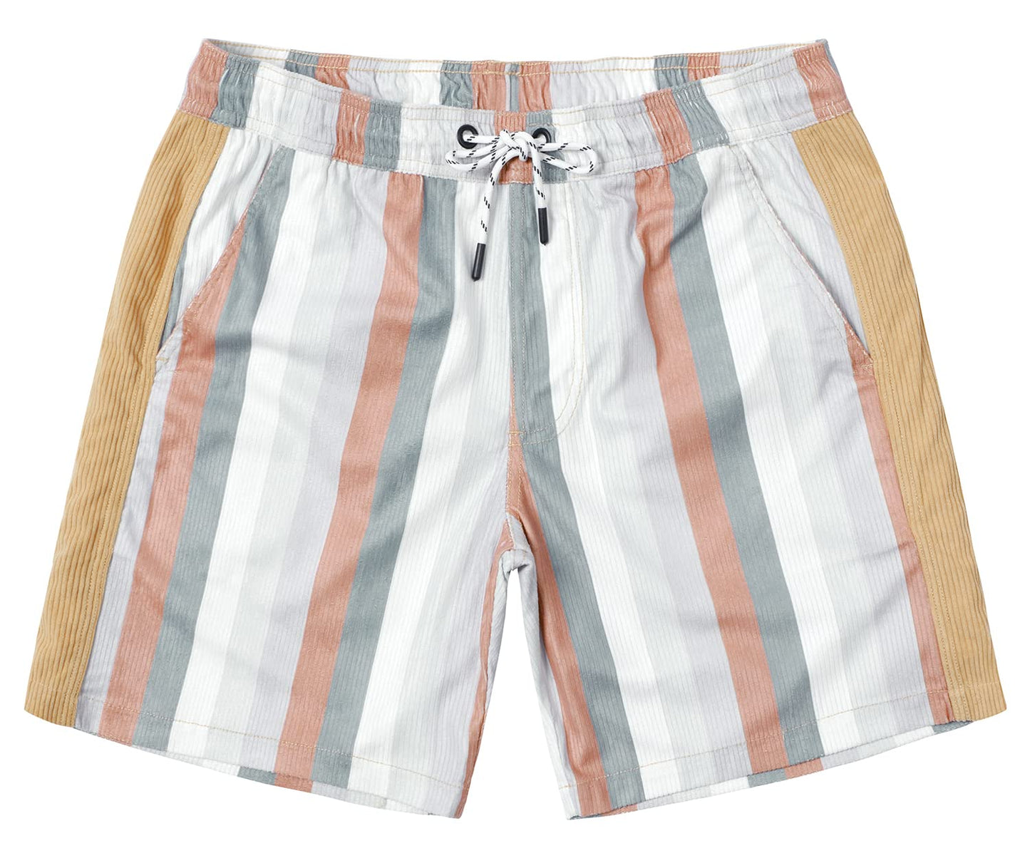 JOTOOK Men's Casual Drawstring Corduroy Shorts Elastic Waist Summer Shorts with Pocket Hawaiian Short Large Grey White Stripe