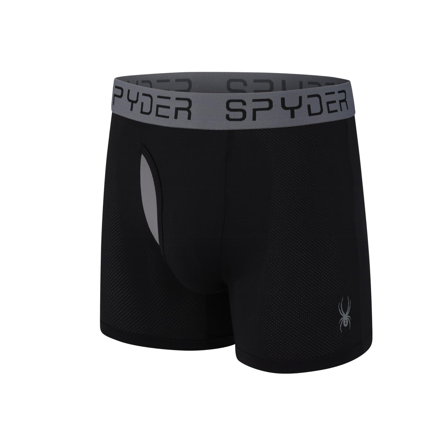 Spyder Mens Boxer Briefs Performance Nylon Mesh Sports Underwear With Fly Front (Large, Black/Carcoal/Ivory/Navy Teal)