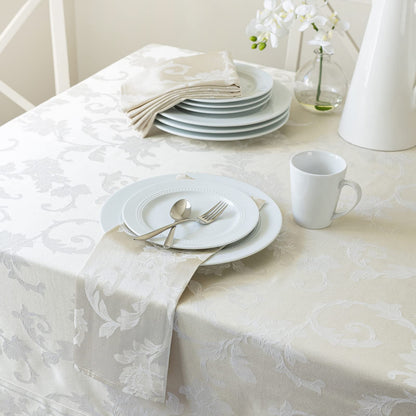 Benson Mills Harmony Scroll Woven Damask Fabric Tablecloth, Everyday, Parties, Special Occasions, Weddings and Holiday Table Cloth (60" X 104" Rectangular, Birch)