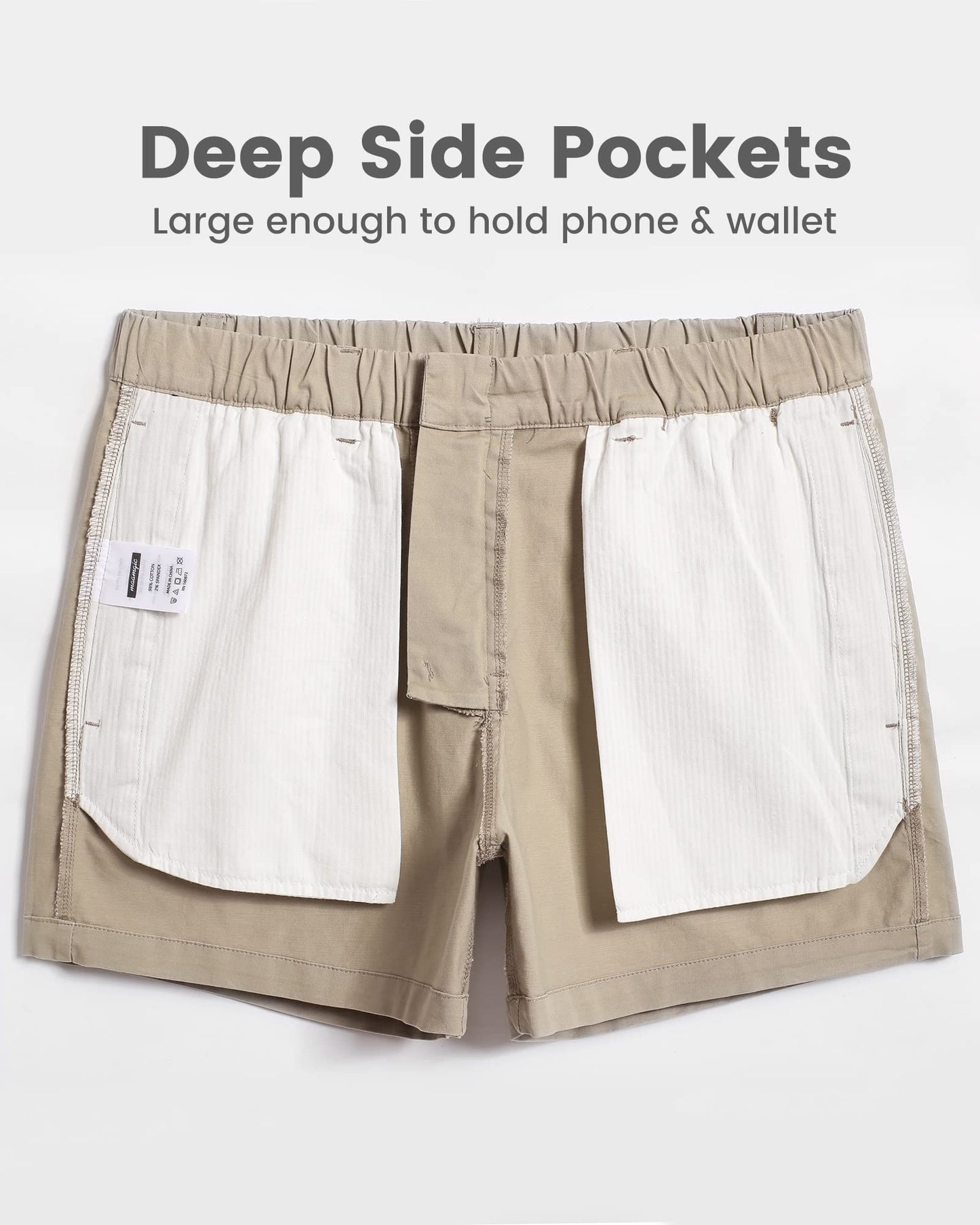 maamgic Men's Shorts Casual 4" Cotton Stretch Classic-fit Casual Shorts for Men Elastic Waistband Multi-Pocket Men's Casual Shorts Daily Wear