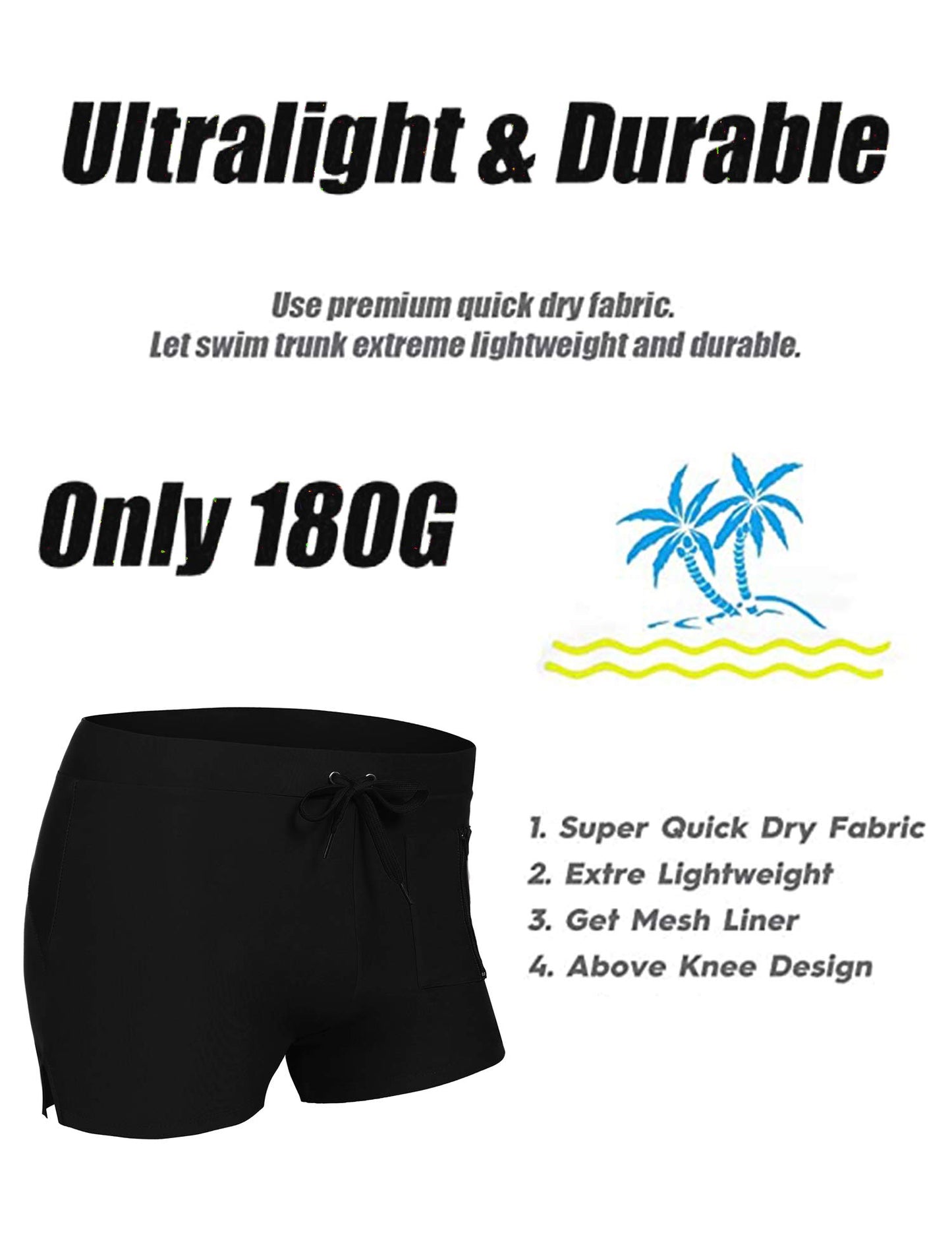 COOFANDY Mens Quick Dry Lightweight Square Leg Cut Trunks Swimwear, Large, 1 - Black