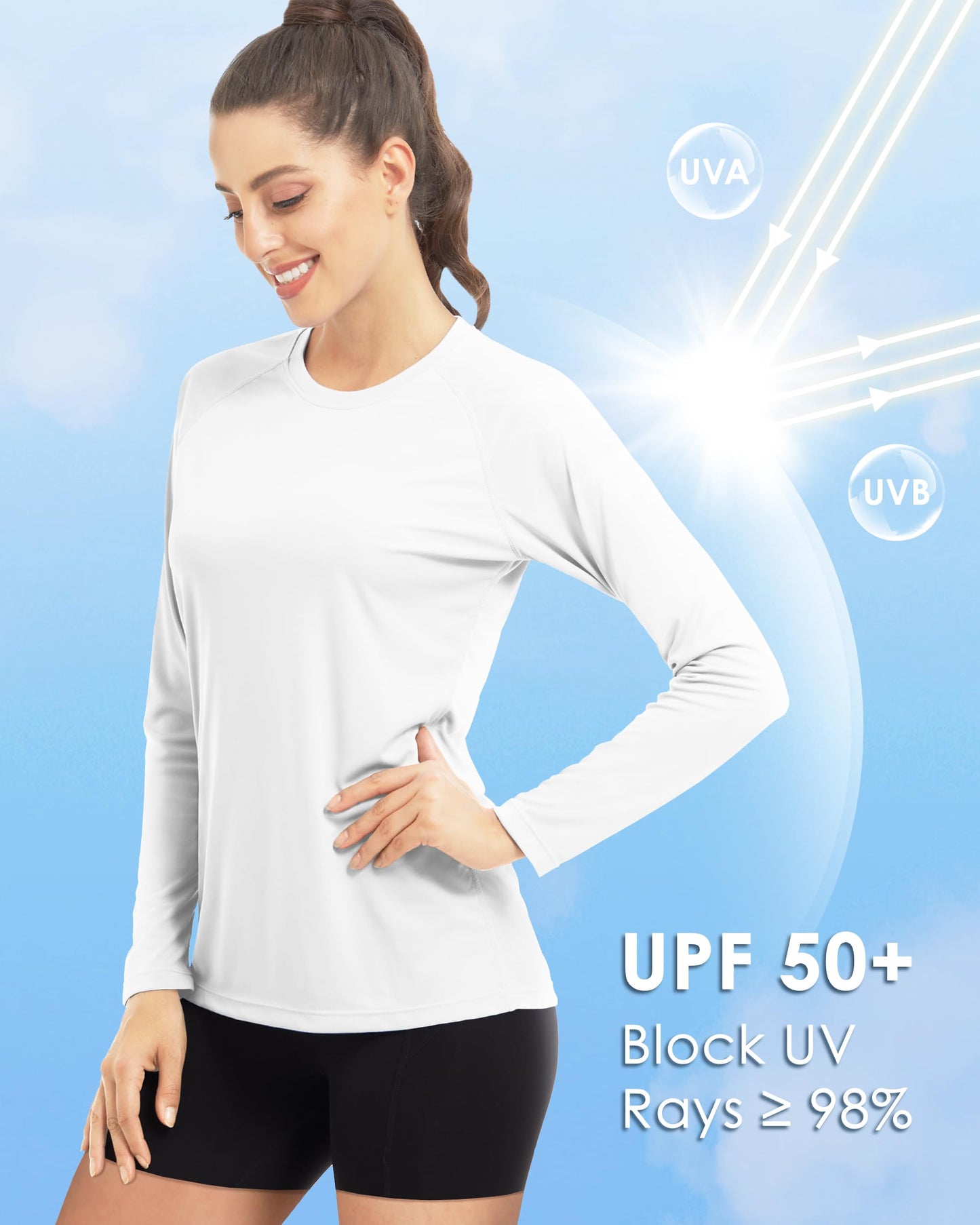 Boladeci Womens Swim Shirts White Long Sleeve Rash Guard Quick Dry UPF 50+ UV Protection Sun Shirt Workout Tops SPF T-Shirts Small
