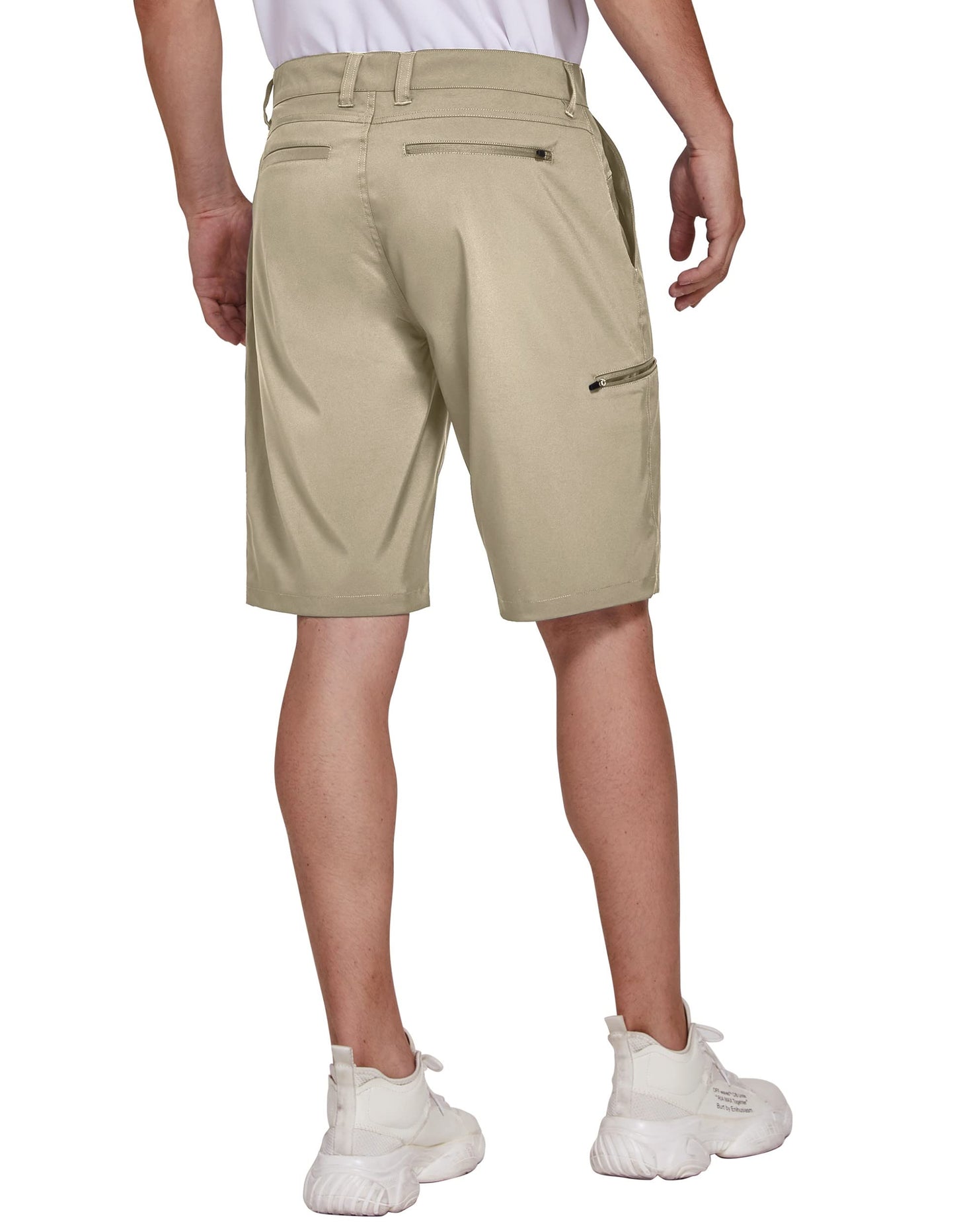 PULI Hybrid Shorts for Men Dress Golf 10 Inch Inseam Casual Lightweight Chino Workout Travel with Pockets Khaki 36