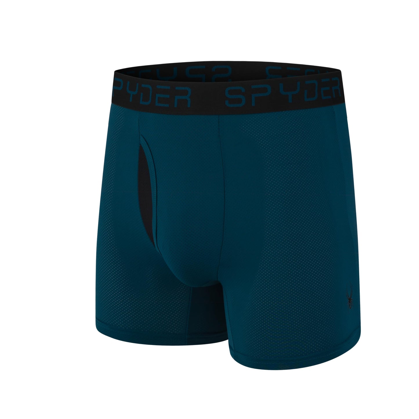 Spyder Mens Boxer Briefs Performance Nylon Mesh Sports Underwear With Fly Front (Large, Black/Carcoal/Ivory/Navy Teal)