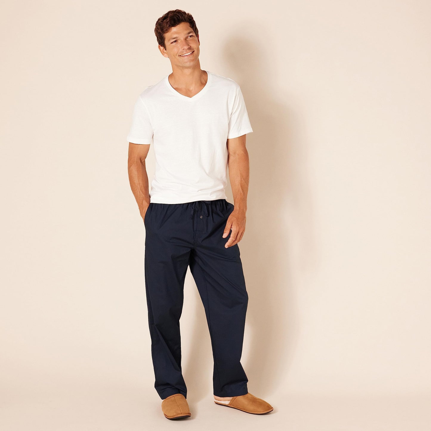 Amazon Essentials Men's Straight-Fit Woven Pajama Pant with Pockets, Navy, Large