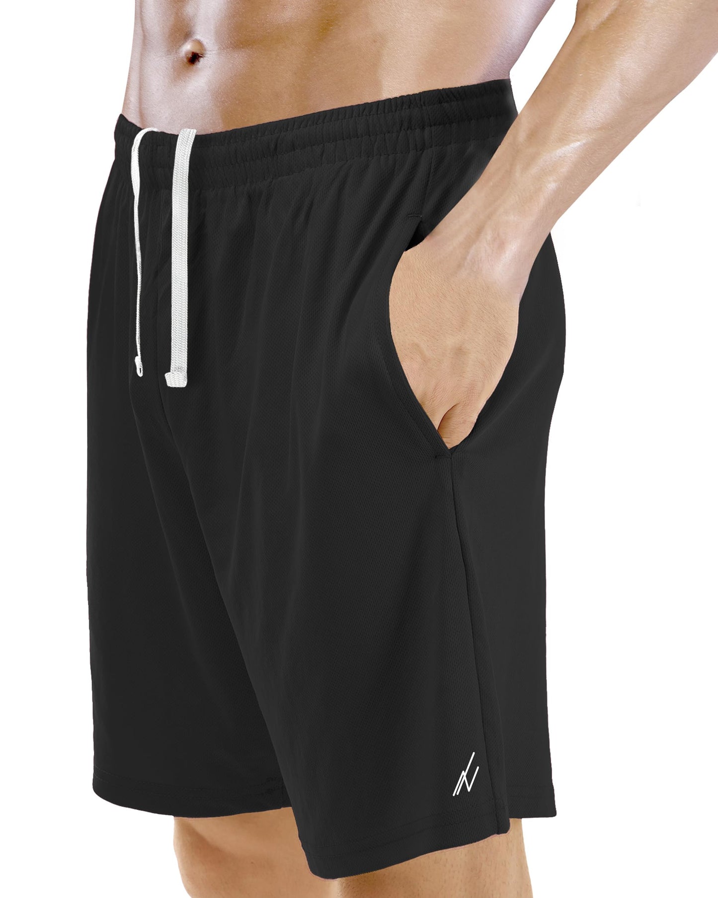 NY Threads 3 Pack Men's Athletic Shorts Quick Dry Lightweight Workout Running Gym Shorts with Pockets, Large, Black/Black/Dark Grey
