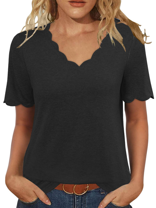 JomeDesign Ladies Tops and Blouses Short Sleev Tunic Shirts V Neck Looes Fit Tshirts Black XL