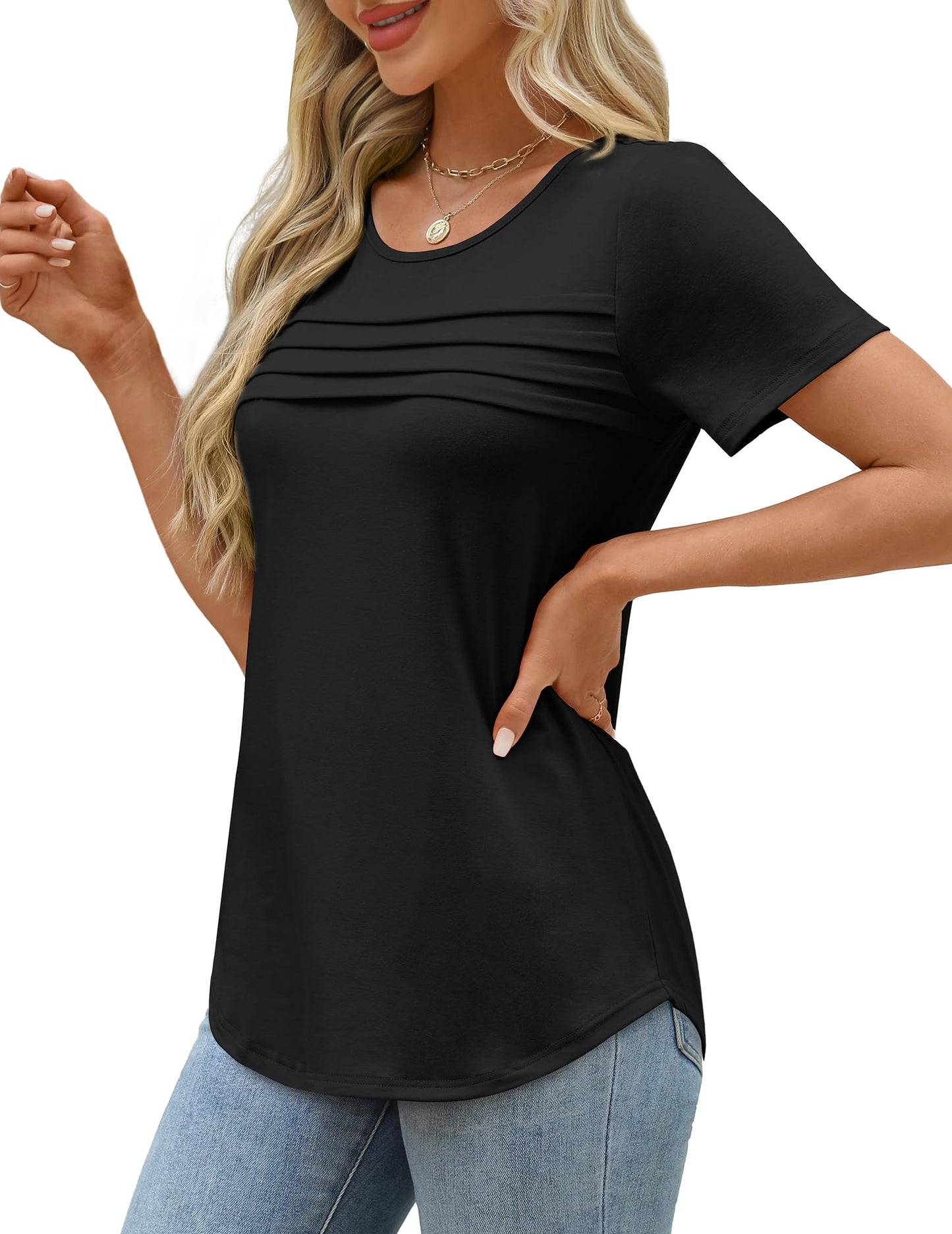 XIEERDUO Plus Size Tops for Women Dressy Casual Short Sleeve Blouses Summer Fashion T-Shirts Spring Loose Long Tunic Ladies Business Work Outfits Women's Beach Vacation Clothes Black 3XL