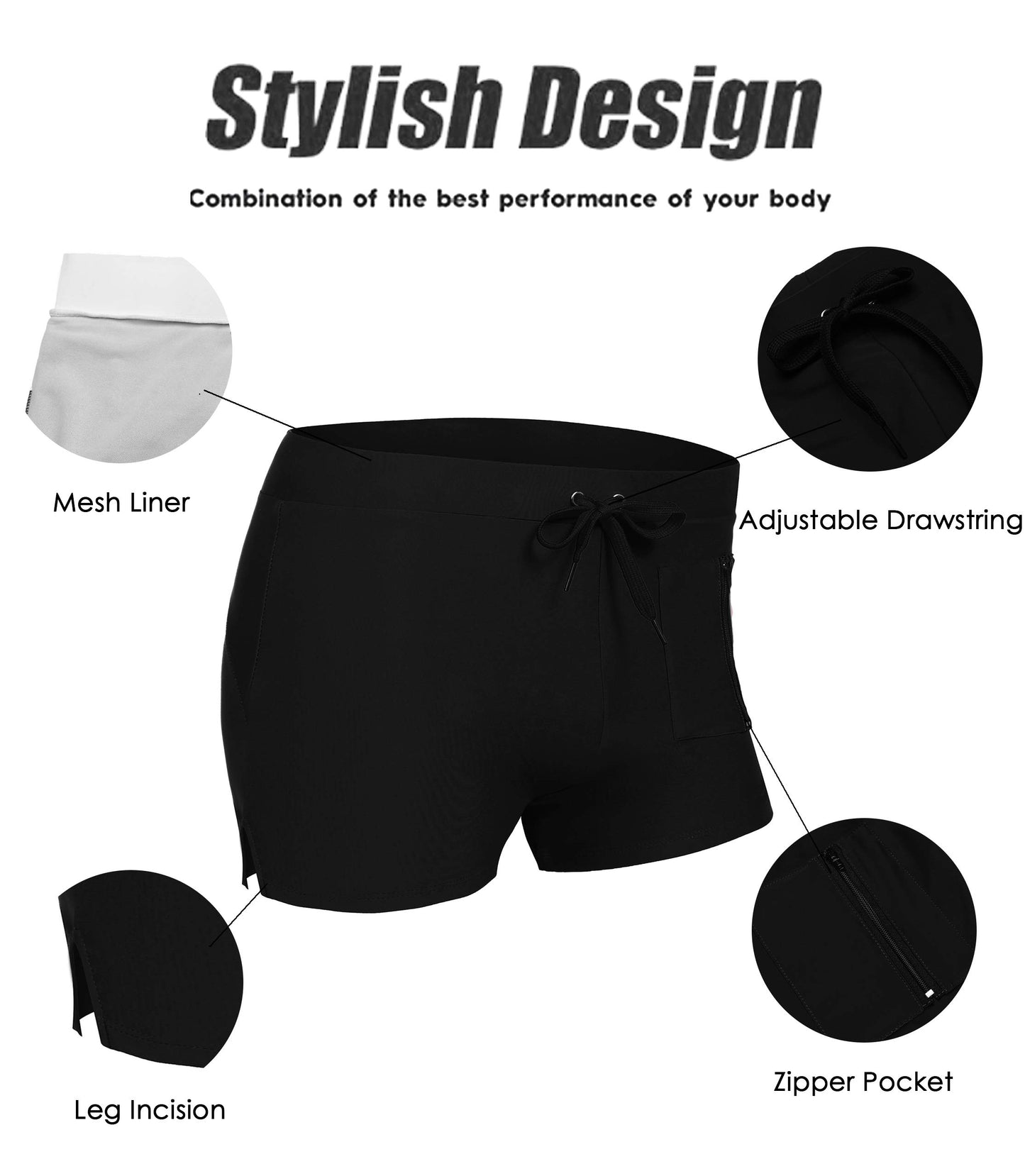 COOFANDY Mens Quick Dry Lightweight Square Leg Cut Trunks Swimwear, Large, 1 - Black