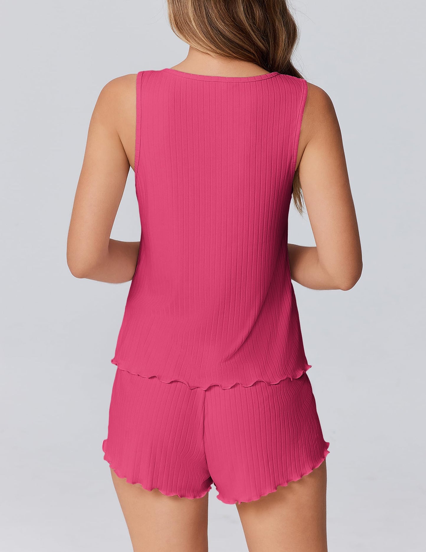 Ekouaer 2 Pieces Womens Tank Top Pajamas Set Soft Sleepwear Sleeveless Cami and Shorts Summer Loungewear Pjs Set Hot Pink
